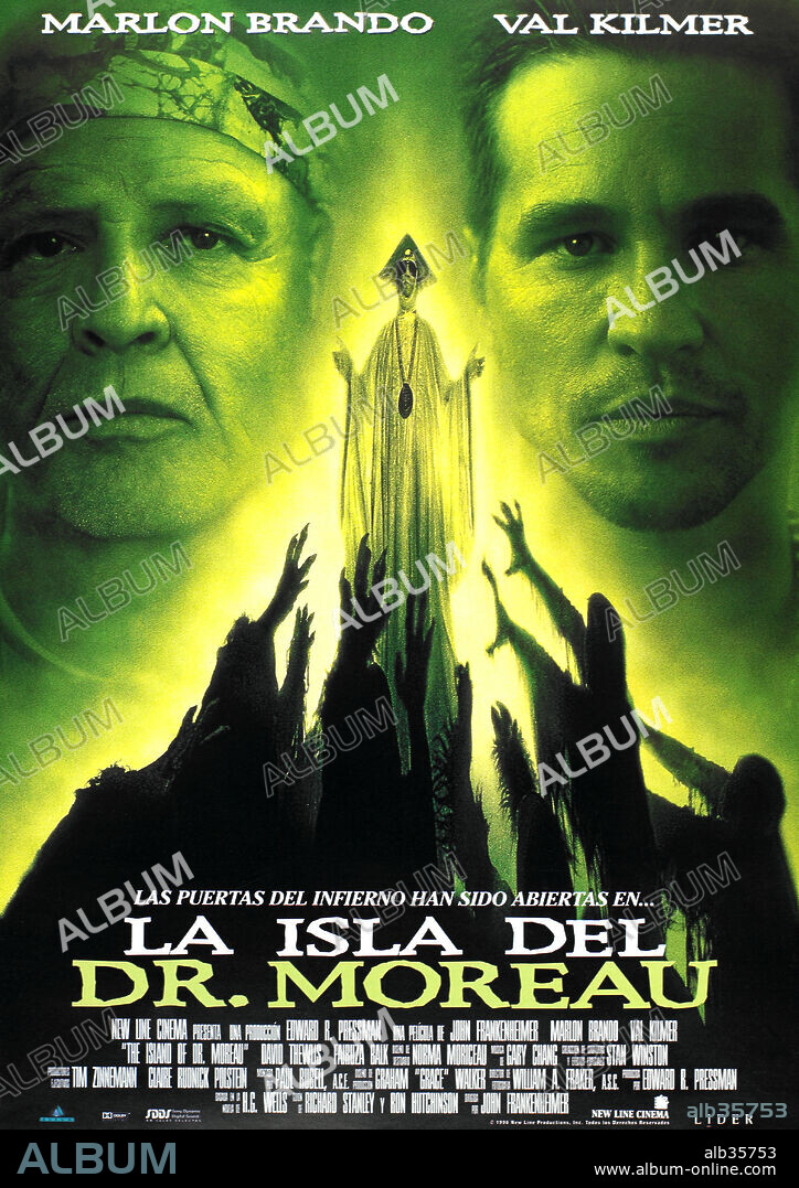 Poster de LA ISLA DEL DR. MOREAU, 1996 (THE ISLAND OF DR MOREAU), dirigida por JOHN FRANKENHEIMER. Copyright NEW LINE CINEMA.