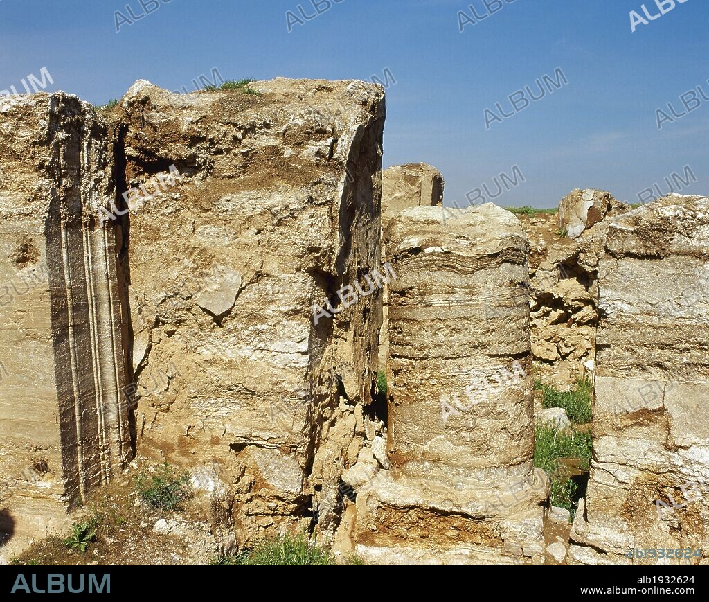 Syria. Near Salhiyah. Dura Europos. Hellenistic, Parthian and Roman city. Ruins of the Temple of Artemis. Photo taken before the Syrian Civil War. The remains of this building was demolished by ISIS between 2001-2014.