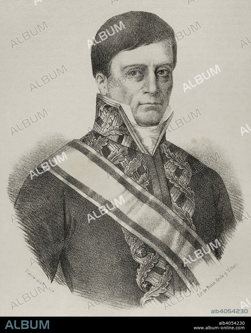 Juan Jose Ruiz de Apodaca y Eliza (1754-1835). 1st Count of Venadito. Spanish naval officer and Viceroy of New Spain. Drawing by Llanta. Portrait. Lithography. Cronica General de Espa–a, Historia Ilustrada y Descriptiva de sus Provincias. Andalucia, 1867.