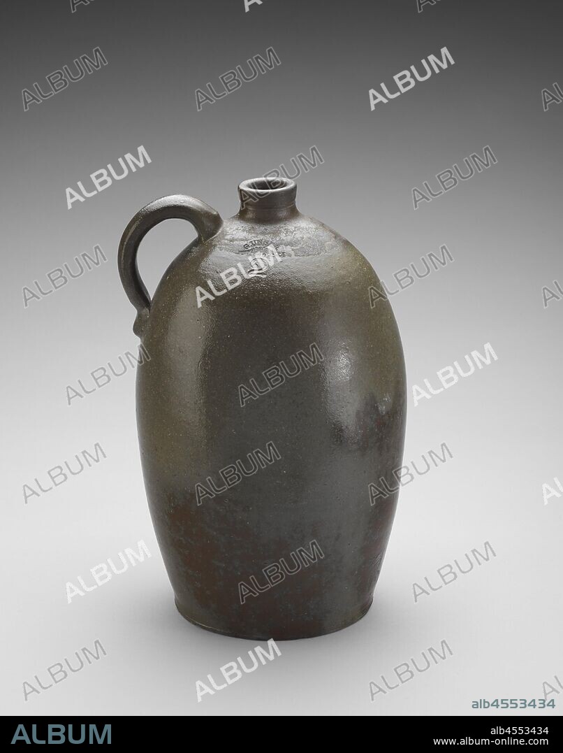 jug, George Unser (American, 1828-1881), about 1860-1880, salt-glazed stoneware, 14 x 9 x 8-1/2 in., Impressed, side, rounded top edge, near handle: G. UNSER, JEFFERSONVILLE, - IND -, 2, Decorative Arts.