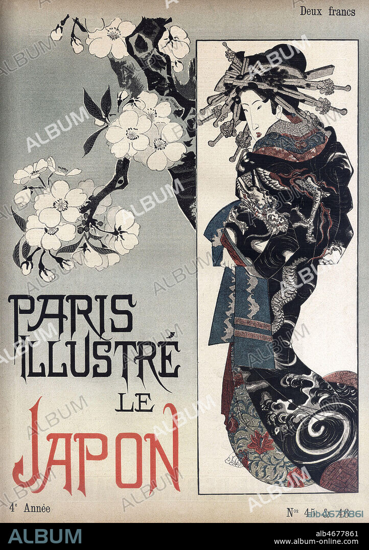 Le Japon. Illustration de Keisai Eisen (1790 - 1848) ? pour Paris illustre du 1er mai 1886 un numéro special de Paris illustre sur le Japon avec, en couverture, une Courtisane de Keisai Eisen. Vincent van Gogh la copie en peinture en 1887. Credit : Collection Grob/Kharbine-Tapabor.