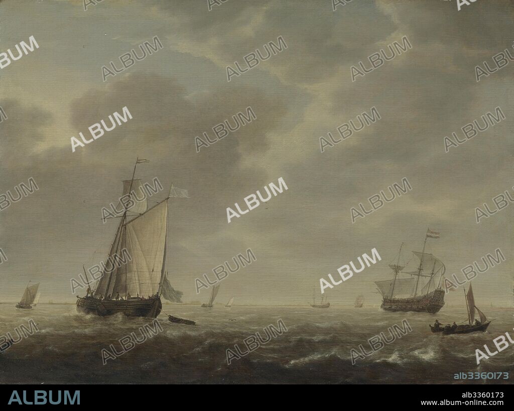 SIMON DE VLIEGER. A Dutch Man-of-war and Various Vessels in a Breeze.