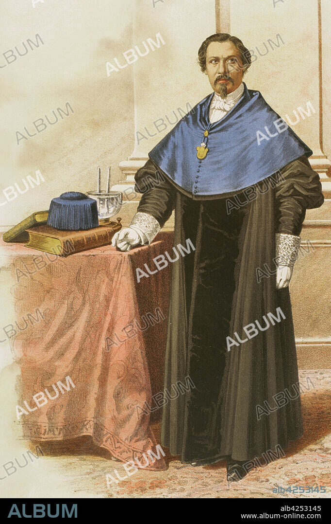 Doctor of Science. Professor at the Central University. Chromolithography. "Historia de las Ordenes de Caballería y de las Condecoraciones Españolas" (History of the Orders of Chivalry and the Spanish Decorations). Madrid, 1865. Spain.
