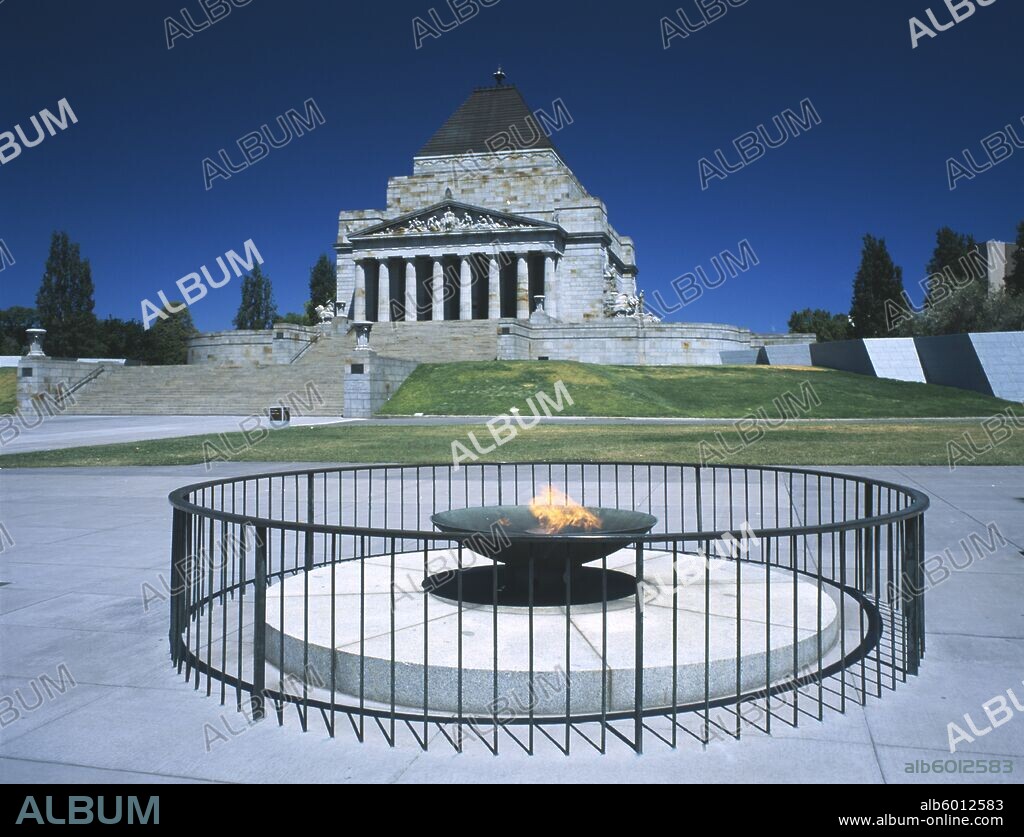 AUSTRALIA Victoria Melbourne The Shrine of Remembrance WW1 memorial with the Eternal Flame in front.