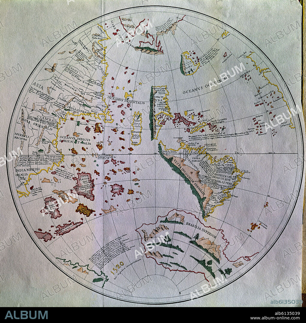 JOHANNES SCHÖNER. GLOBO TERRAQUEO - 1520 - OCEANO PACIFICO- CARTOGRAFIA S XVI.