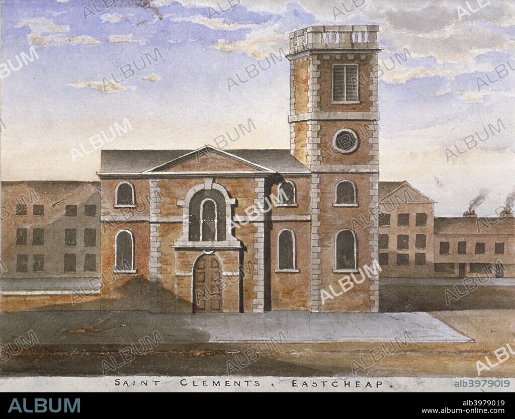 South view of the Church of St Clement, Eastcheap, City of London, 1820.