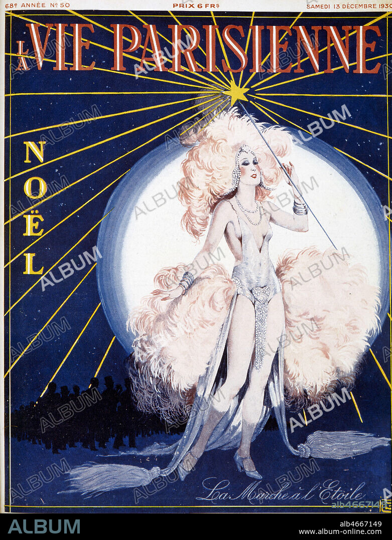 'La marche a l'Etoile', femme costumee, illustration de 1930 par Georges LEONNEC (1881-1940) en couverture de la Vie Parisienne. Credit : Collection KHARBINE-TAPABOR.