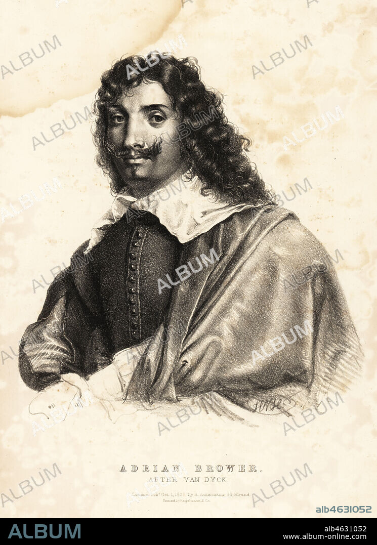 Adriaen Brouwer or Adrian Brower, Flemish painter, 1605-1638. After a portrait by Anthony van Dyck. Lithograph after a drawing by HVH from Portraits of the most celebrated painters of all the schools, Ackermann, London, 1827.