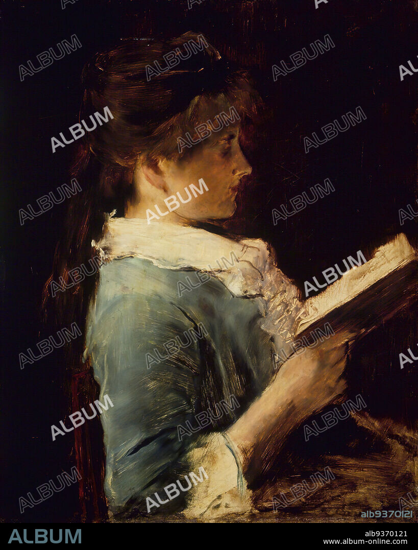 A Study for 'Paradise Lost', Mihály Munkácsy, Hungarian, 1844-1900, Oil on wood panel, 1899, 24 x 19 3/8in., 61 x 49.2cm, Belle Époque, book, Deborah, Milton, Paradise Lost, reading, woman reading, women and books.