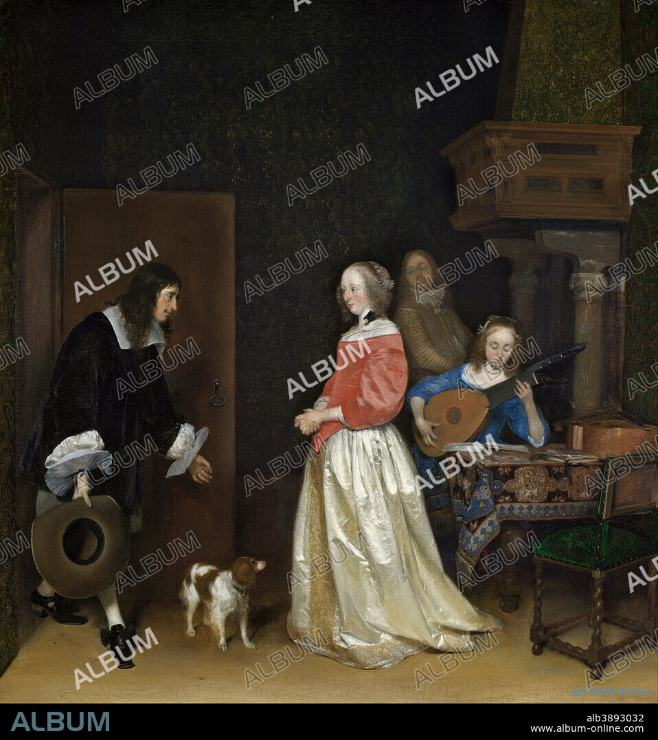 GERARD TER BORCH THE YOUNGER. The Suitor's Visit. Date/Period: Ca. 1658. Painting. Oil on canvas. Height: 800 mm (31.49 in); Width: 750 mm (29.52 in).