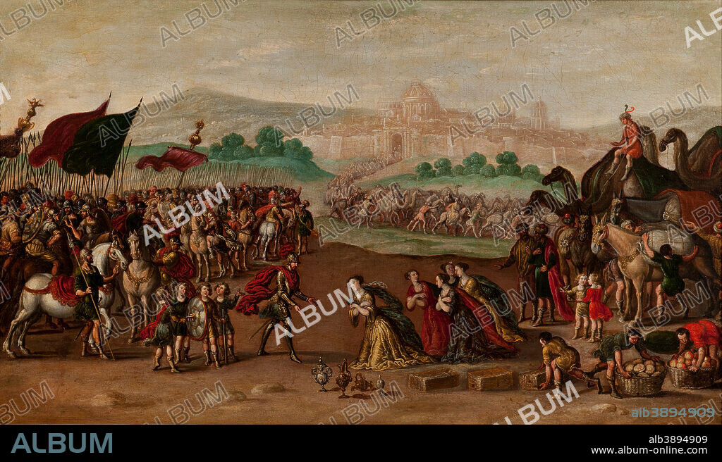 CIRCLE OF JUAN DE LA CORTE. Abigail presents Gifts to David. Date/Period: 1630 - 1660. Painting. Oil on canvas. Height: 660 mm (25.98 in); Width: 1,100 mm (43.30 in).