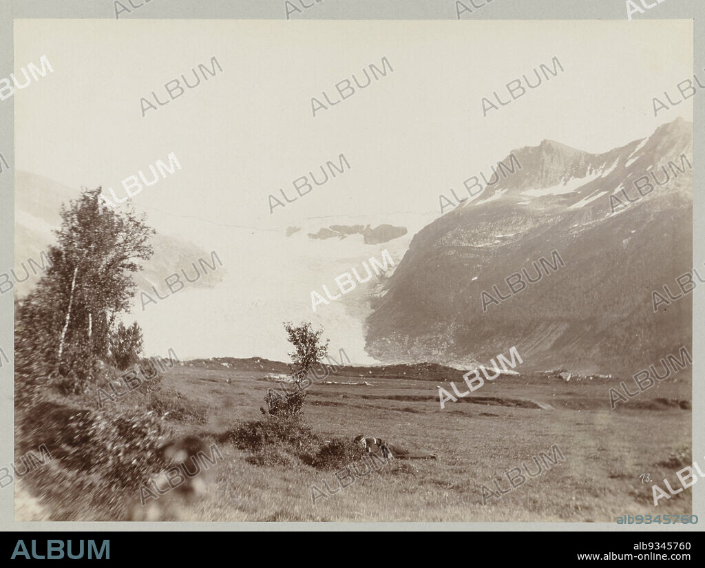 The Norwegian glacier Svartisen, Am Svartisen (title on object), Paul Güssfeldt (attributed to), Carl Saltzmann (attributed to), Norway, Jul-1889, paper, cardboard, albumen print, height 169 mm × width 224 mmheight 314 mm × width 450 mm.