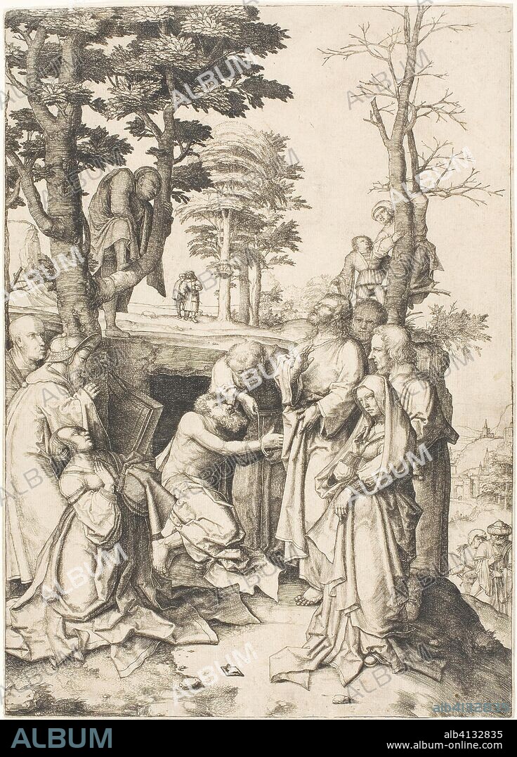 The Raising of Lazarus. Lucas van Leyden; Netherlandish, 1494-1533. Date: 1502-1512. Dimensions: 280 x 200 mm (image); 283 x 203 mm (sheet, trimmed within plate mark). Engraving in black on cream laid paper. Origin: Netherlands.