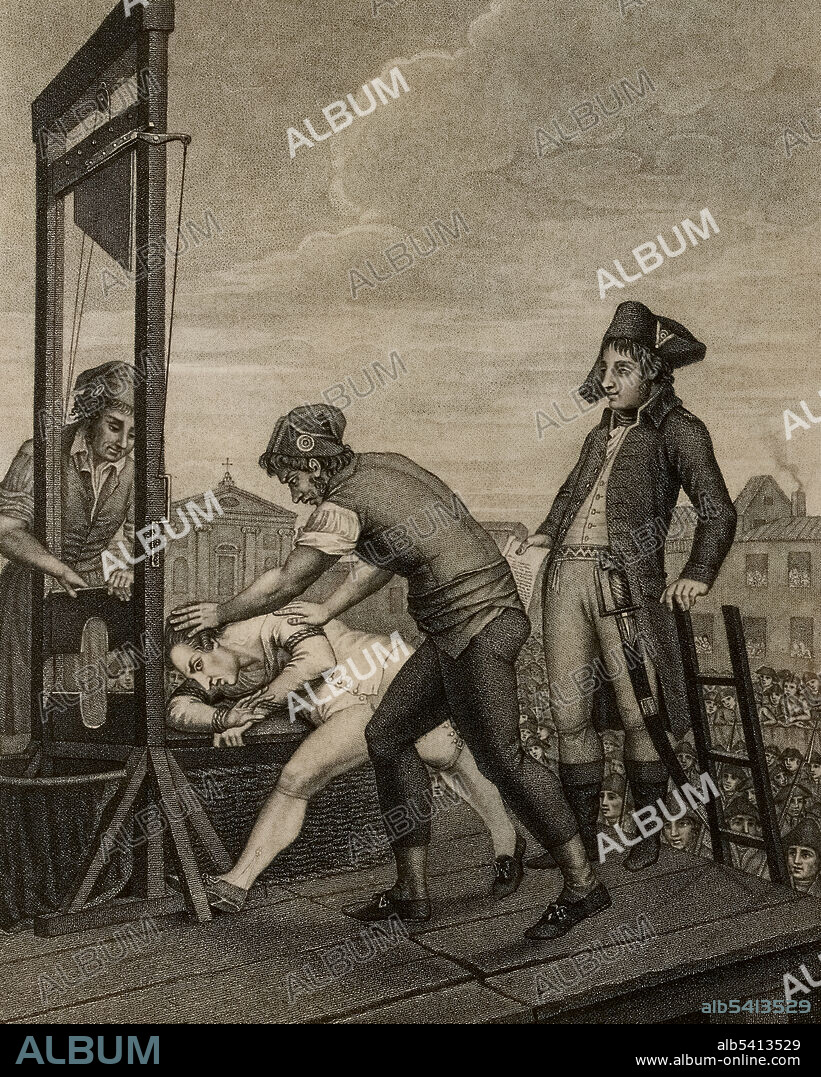 Robespierre on the scaffold. Maximilien Robespierre (May 6, 1758 - July 28, 1794) was a French lawyer and politician, and one of the most influential figures of the French Revolution. He advocated against the death penalty and for the abolition of slavery, while supporting equality of rights, universal suffrage and the establishment of a republic. He was an important figure during the Reign of Terror. People were guillotined for not supporting the French Revolution, hoarding, desertion, rebellion, and other things he saw as crimes. He was arrested, and on July 28, 1794, he was guillotined without trial in the Place de la Revolution. John Beys, 1799 (cropped and cleaned).