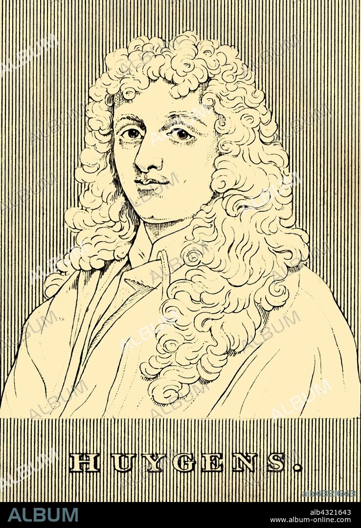'Huygens', (1629-1695), 1830. Christiaan Huygens or  Huyghens (1629-1695)  Dutch physicist, mathematician, astronomer and inventor who made contributions to optics, mechanics and astronomy. From "Biographical Illustrations", by Alfred Howard. [Thomas Tegg, R. Griffin and Co., J. Cumming, London, Glasgow and Dublin, 1830].