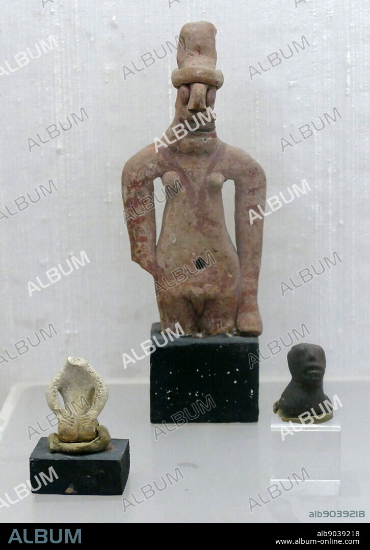 Terracotta Harappa human figurines from the Indus Valley Civilisation at Mohenjo-Daro, Pakistan. The Indus Valley Civilisation was a Bronze Age culture, (33001300 BCE; mature period 26001900 BCE) mainly in the north-western regions of South Asia, extending from what today is northeast Afghanistan to Pakistan and northwest India. Dated 2700 BC.