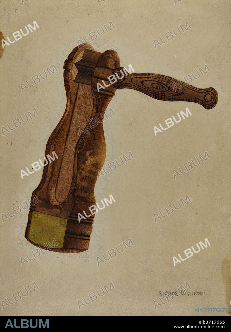 RICHARD WHITAKER. Watchman's Rattle. Dated: c. 1937. Dimensions: overall: 30.5 x 23.2 cm (12 x 9 1/8 in.)  Original IAD Object: 7 3/4" high. Medium: watercolor and graphite on paperboard.