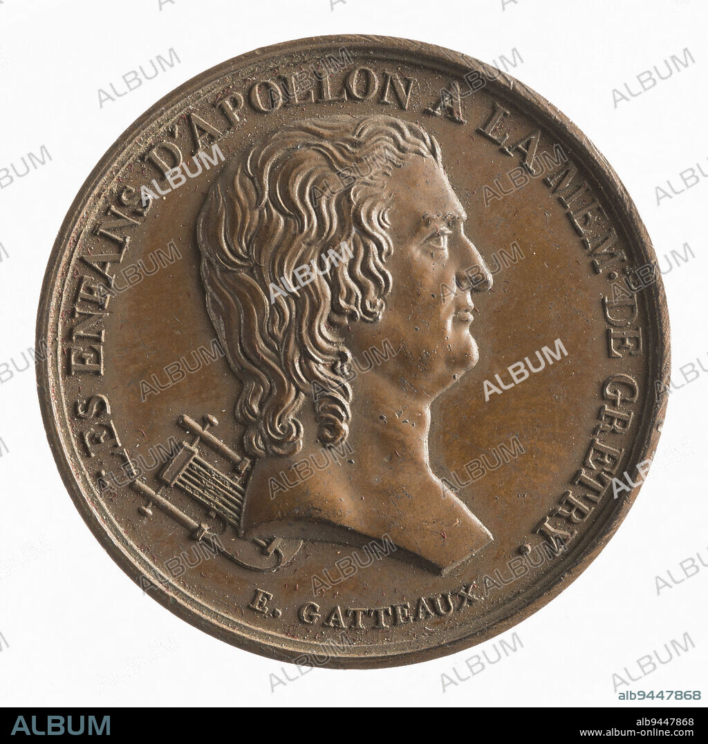 Homage of the Children of Apollo to André-Ernest-Modeste Grétry (1741-1813), May 19, 1814, Gatteaux, Jacques-Edouard, Engraver in medals, In 1814, Numismatics, Token (numismatics), Copper, Dimensions - Work: Diameter: 3 cm, Weight (type dimension): 9.71 g.