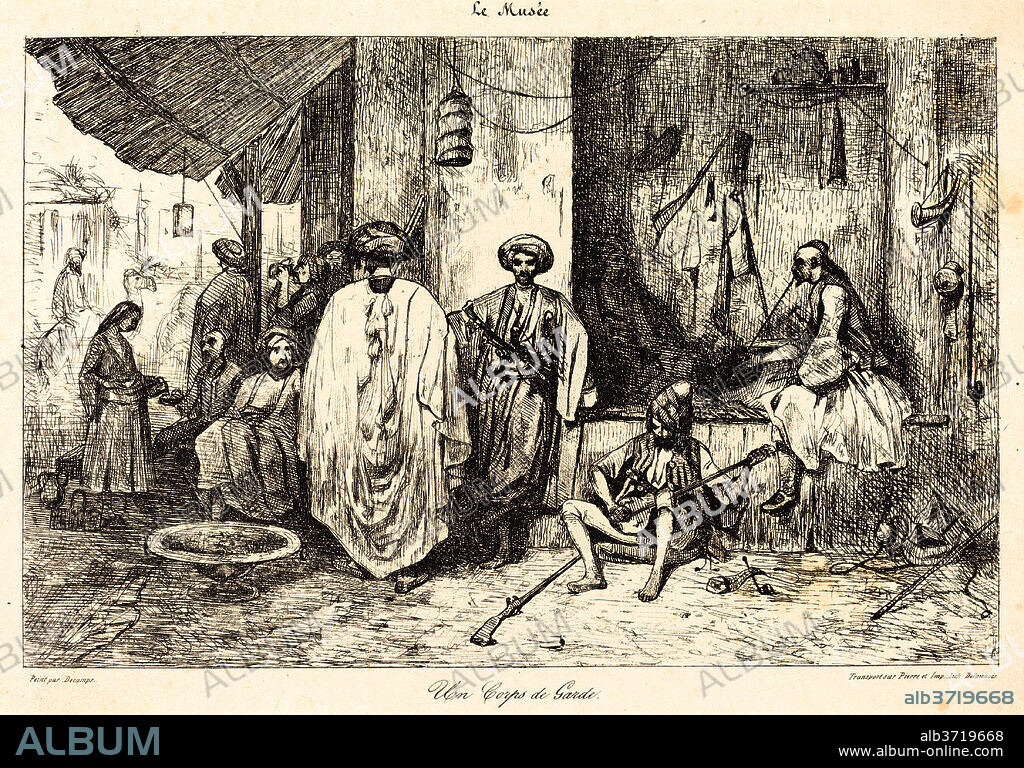 ALEXANDRE-GABRIEL DECAMPS. Un Corps de Garde. Medium: transfer lithograph.