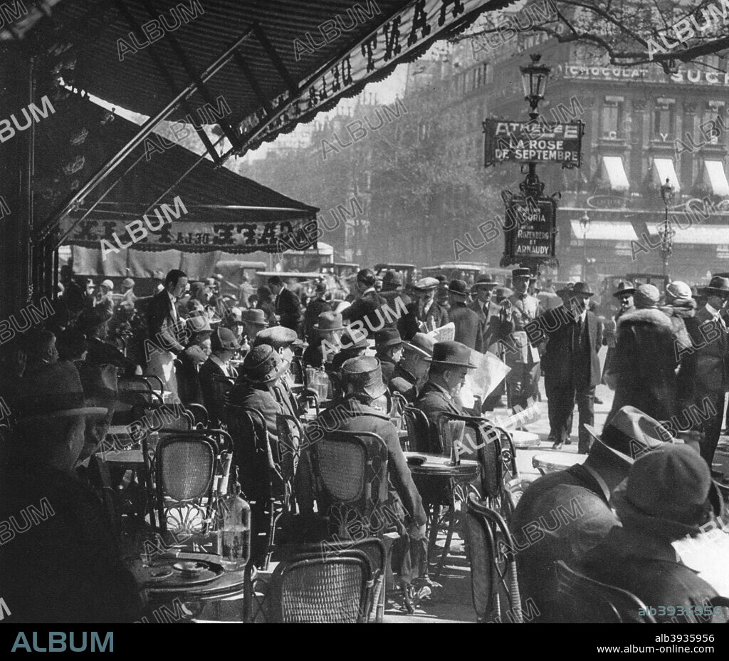 MARTIN HUERLIMANN. Café de la Paix, Paris, 1937. Illustration from Frankreich: Baukunst, Landschaft Und Volksleben, a work on French architecture, landscape and people by Martin Hürlimann, (Berlin, 1937).