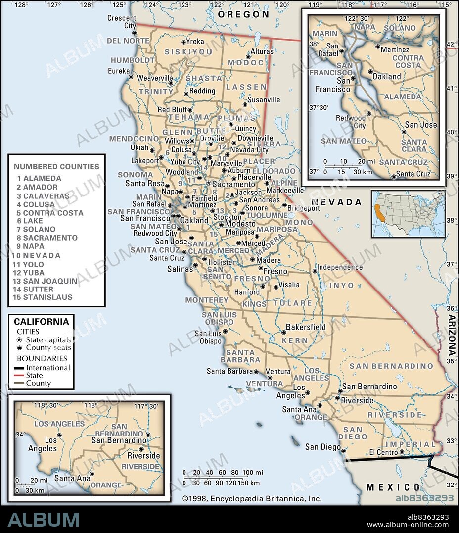 Political map of California.
