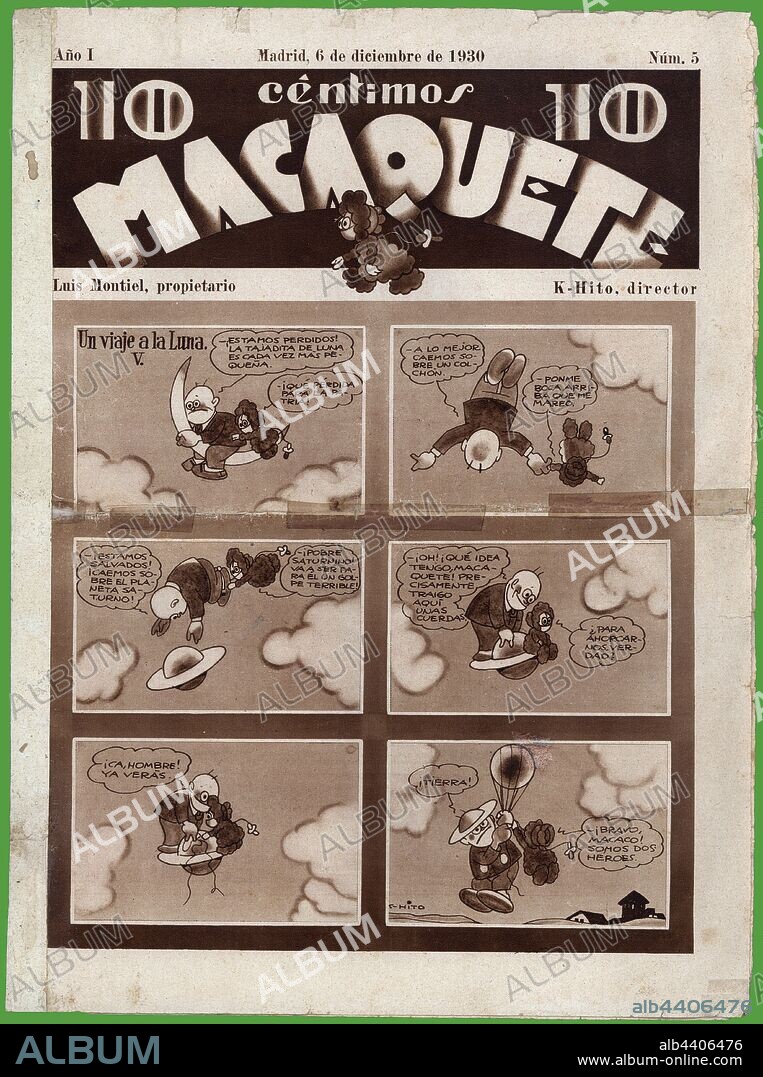 K-HITO y RICARDO GARCíA LóPEZ. Portada de la revista infantil Macaquete, editada en Madrid, diciembre de 1930.