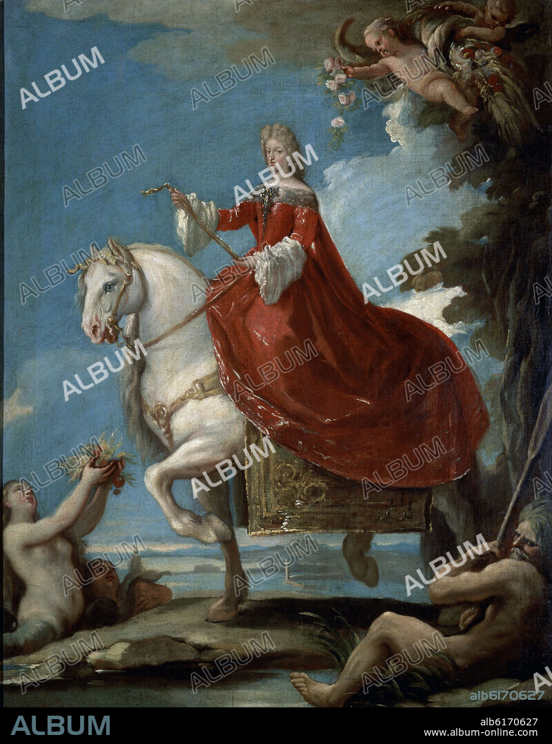 LUCA GIORDANO. 'Maria Anna of Neuburg, Queen of Spain, on horseback', ca. 1694, Oil on canvas, 80 cm x 62 cm, P02763.