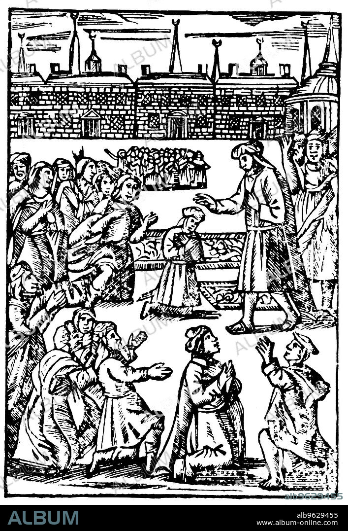 Shabbetai Zevi (1626-1676), Turkish-born Jew who claimed to be the Messiah, c1665. He is shown here blessing a Jewish congregation at Smyrna c1665. After proclaiming in 1665 that he was the Messiah, Shabbetai Zevi built up a large following amongst Jews. The following year he was imprisoned by the Ottoman Sultan, who offered him the choice of converting to Islam or execution. Shabbetai Zevi chose to convert, and died in 1676, as an apparently loyal Muslim. From The Counterfeit Messiah or False Christ of the Jews.
