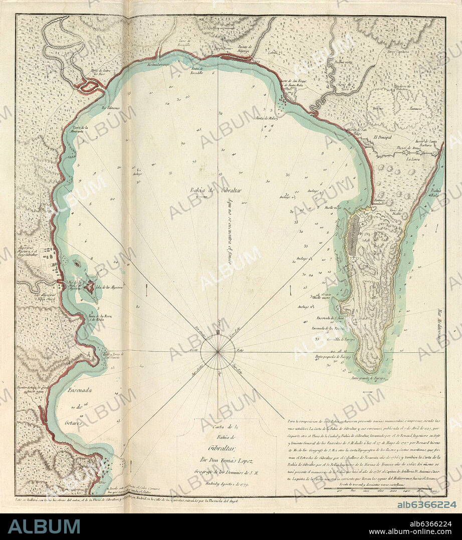 TOMÁS LÓPEZ. CARTA DE LA BAHIA DE GIBRALTAR, 1779.