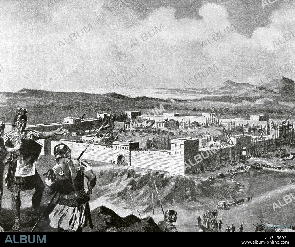HISTORIA DEL IMPERIO ROMANO. ESTABLECIMIENTO DE UNA COLONIA LATINA. Grabado del siglo XIX.