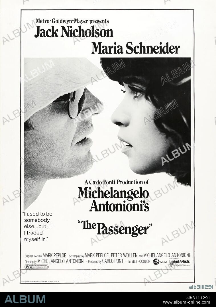 Poster of THE PASSENGER, 1975 (PROFESSIONE: REPORTER), directed by MICHELANGELO ANTONIONI. Copyright M.G.M.