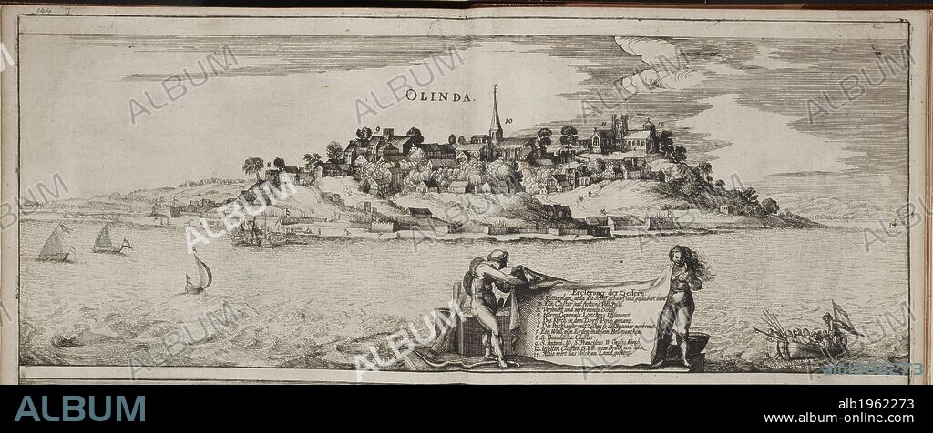 THEODOR DE BRY. Illustration of the island of Olinda off the coast of Brazil. . America.-Part XIII.-Latin.] Decima tertia pars historiÃ¦ AmericanÃ¦, quÃ¦ continet exactam et accuratam descriptionem I. Frankfurt. Francofurti, Sumptibus M. Meriani, 1634. Source: 566.I.9 (2) between 144-145 map1. Language: Latin.