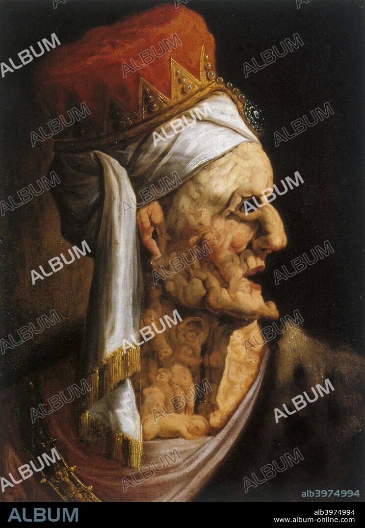 'Herod', 17th century. The King of the Jews with his face and neck composed of the first-born, the Holy Innocents, who he ordered to be massacred as related in the Bible (Matthew Ch2 v16). Painting in the style of the 16th century Milanese artist Giuseppe Archimboldi. From the Tiroler Landesmuseum, Innsbruck.
