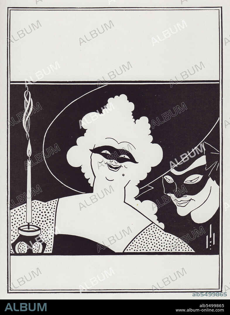AUBREY BEARDSLEY. Cover Design for The Yellow Book, Vol I, 1894. Masked carnival-goers in the style of Jules Chéret. "The Yellow Book", published by John Lane, was a progressive journal of the arts with Beardsley as art editor. From "The Best of Beardsley" edited by R. A. Walker, [The Bodley Head, London, 1948].