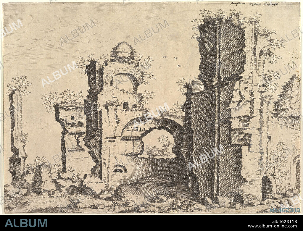 LUCAS VAN DOETECUM and JOHANNES VAN DOETECUM I. View of ruins, possibly the Baths of Caracalla, from the series 'The Small book of Roman ruins and buildings' (Operum antiquorum romanorum), 1561.