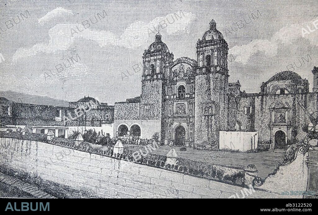 The Church and monastery of Santo Domingo de Guzmán, a Baroque building in Oaxaca, Mexico. Begun in 1570, they were constructed over a period of 200 years, between the 16th and 18th centuries. The monastery was active from 1608 to 1857.