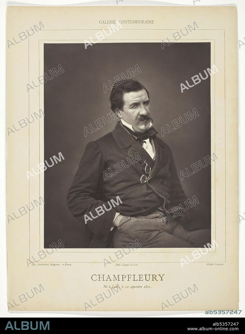 NADAR. Champfleury (born Jules François Felix Fleury-Husson, French critic and novelist, 1821-1889), c. 1855/59. Woodburytype, from the periodical "Galerie Contemporaine Littéraire, Artistique" (1878), volume 6.