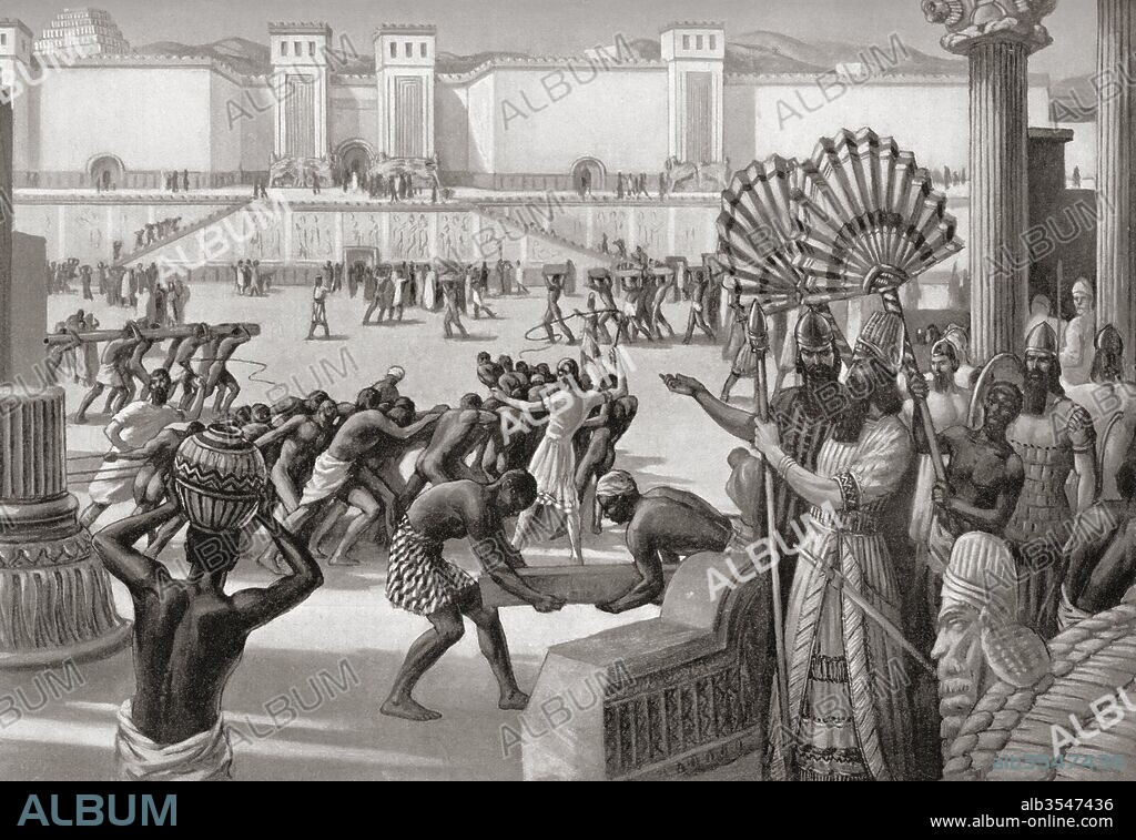 Construction of the palace at Dur-Sharrukin, Assyria, 713 BC by Sargon II of Assyria. From Hutchinson's History of the Nations, published 1915.