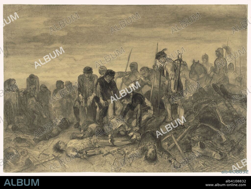 The corpse of Richard III, King of England, found on the battlefield of Bosworth, 1485. Draughtsman: Charles Rochussen. Dating: 1866. Measurements: h 590 mm × w 860 mm.