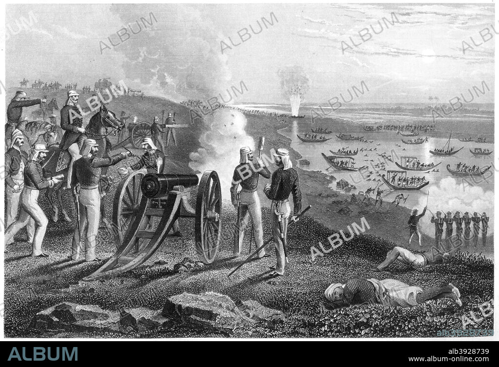 'Major Eyre driving the Oude rebels from Allahabad', 1857, (c1860). British officer Vincent Eyre and his troops fighting against Indians from Oudh (Ayodhya in Uttar Pradesh). Illustration from The History of the Indian Mutiny, by Charles Ball, Volume III, The London Printing & Publishing Company, (c1860).