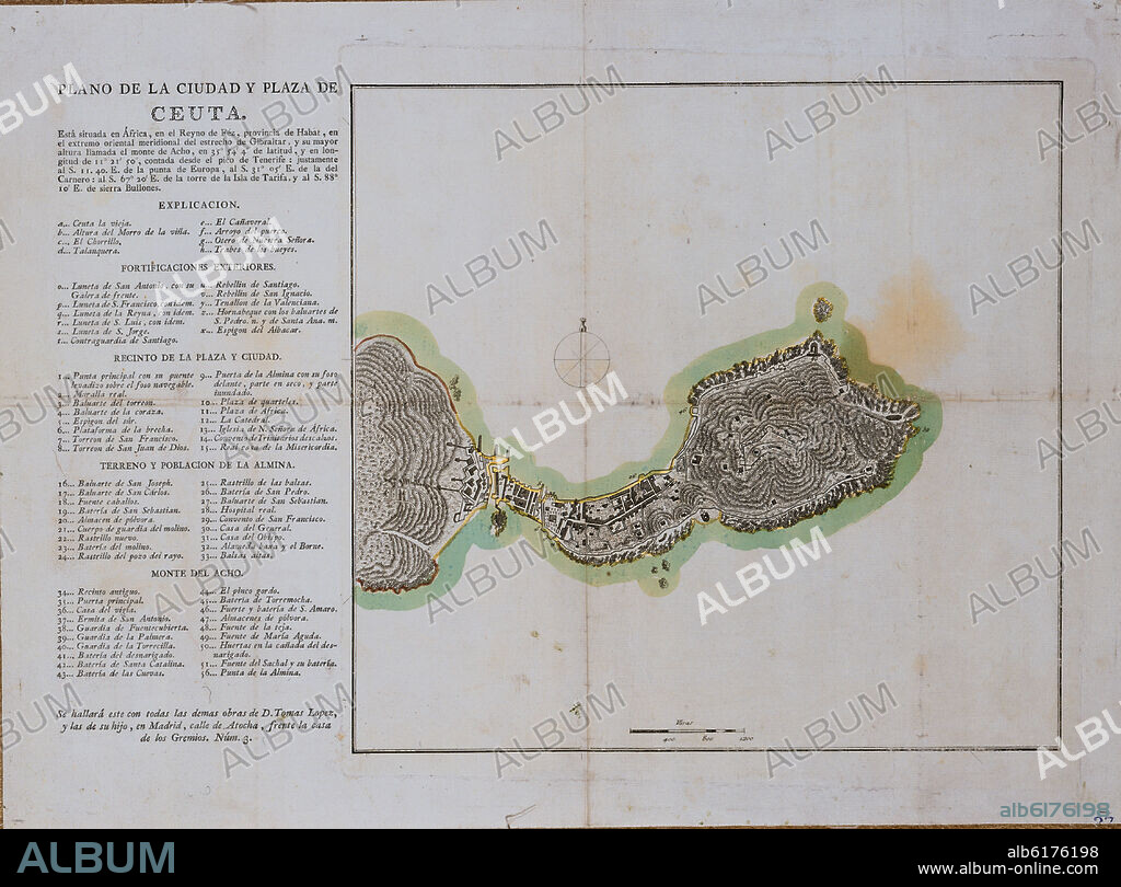 LOPEZ TOMAS. PLANO DE LA CIUDAD Y PLAZA DE CEUTA - 1780.