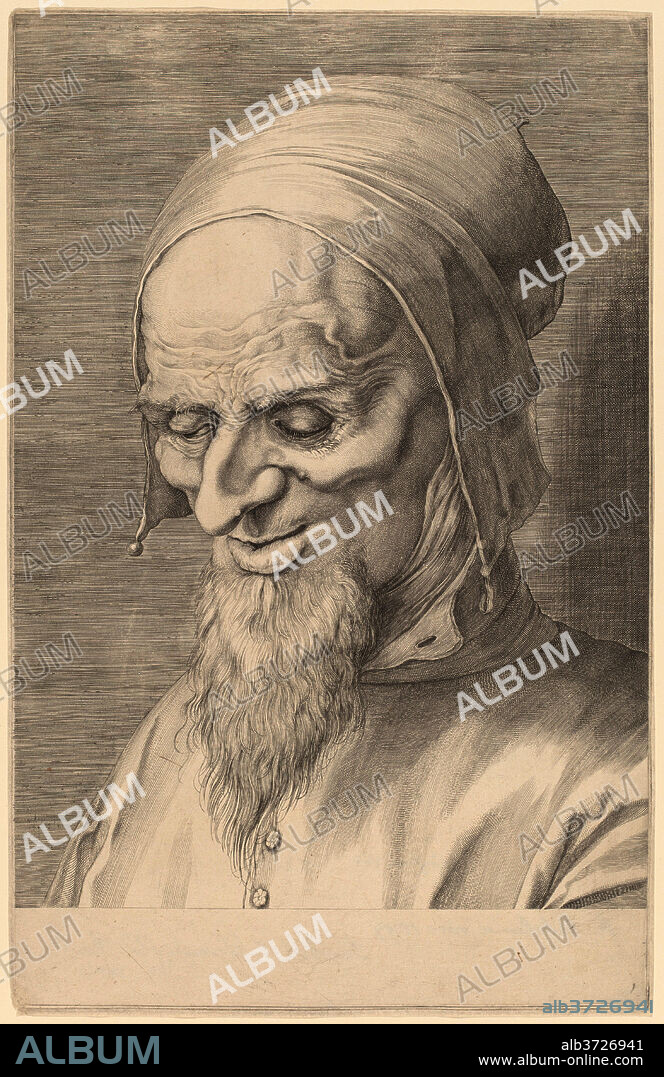 AEGIDIUS SADELER II. Head of an Apostle with Beard and Cap. Dated: 1597. Medium: engraving [partial proof].