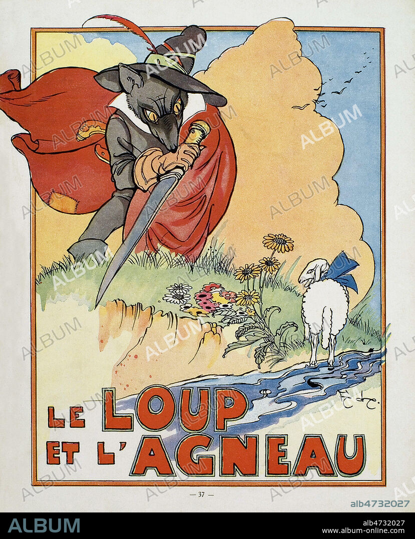 Le loup et l'agneau. Illustration de 1929 par Felix LORIOUX (1872-1964) pour Fables de Jean de LA FONTAINE (1621-1695). ADAGP. Credit : Coll. Jonas/KHARBINE-TAPABOR.