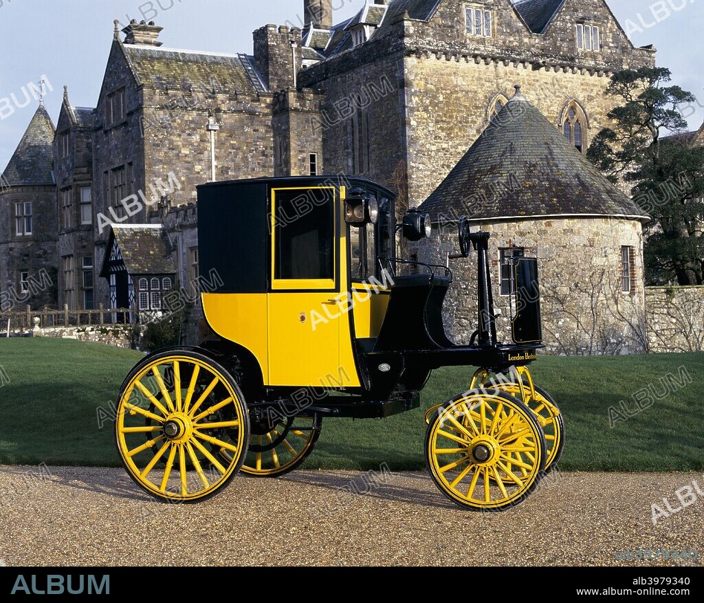 1897 Bersey Electric Taxi. This was the first type of self-propelled cab licensed for hire in London and came from the fleet of the London Electrical Cab Company. It had a range of thirty miles between battery charges, hardly sufficient for a day's work. The batteries were positioned in a tray under the chassis. This is believed to be the only survivor of seventy similar cabs built.