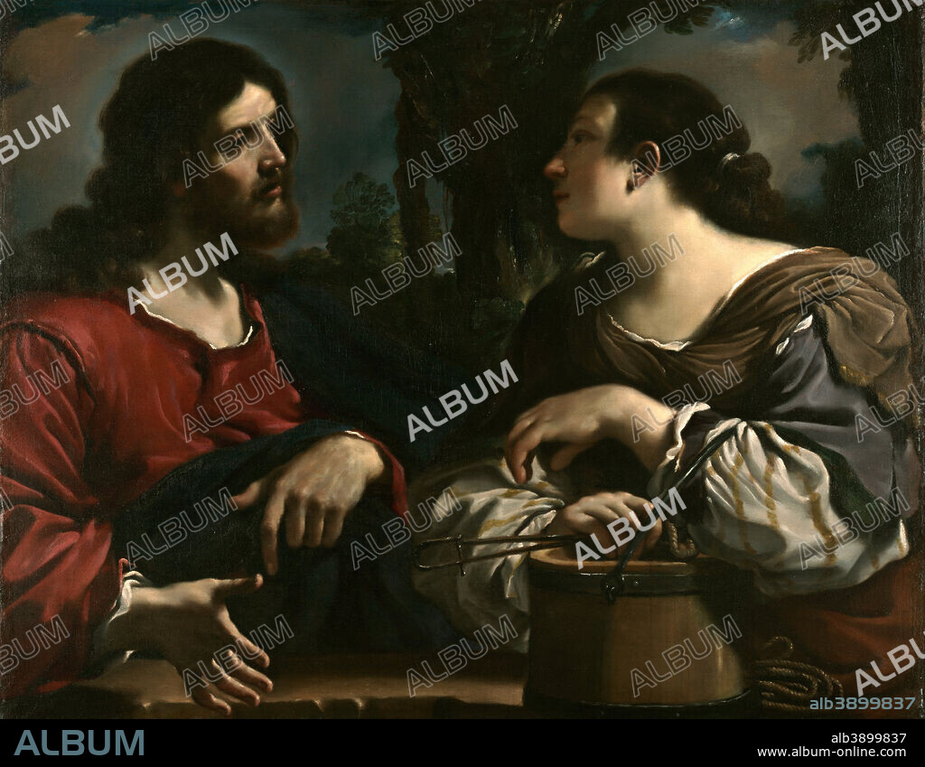 GIOVANNI FRANCESCO BARBIERI. Cristo e la Samaritana / Christ and the Woman of Samaria. Date/Period: Ca. 1619-1620. Painting. Oil on canvas. 97.2 × 24.8 cm (38.2 × 9.7 in).