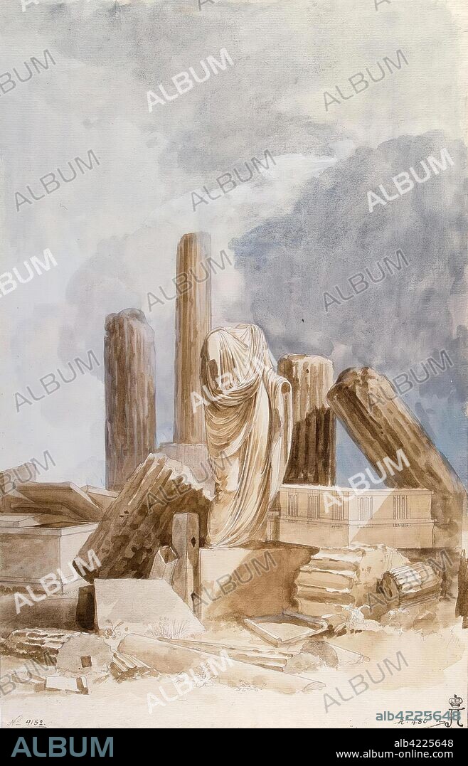 JEAN-PIERRE-LAURENT HOUEL. 'Sculpture and Architectural Fragments of Marble, Stone and Lava, Found on the Island of Lipari'. Series of Preparatory Drawings for the Engraved Edition "Picturesque Journey around the Islands of Sicily, Malta and Lipari" (Voyage pittoresque des isles de Sicilie, de Malte et de Lipari... Par Jean Houel, Peintre du Roi. Paris. 1782. V.1; 1784.V.II.1785.V.III.1787.V.IV. ). France, Between 1776 and 1779. Dimensions: 42,5x27 cm.