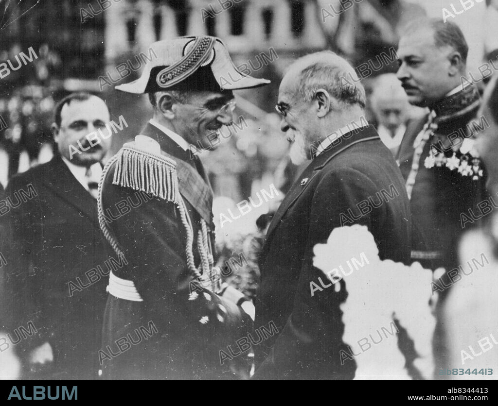 King Alexander and M. Barthou at Marseilles picture like a few minutes before their assassination. January 08, 1935. (Photo by Tele Photo).