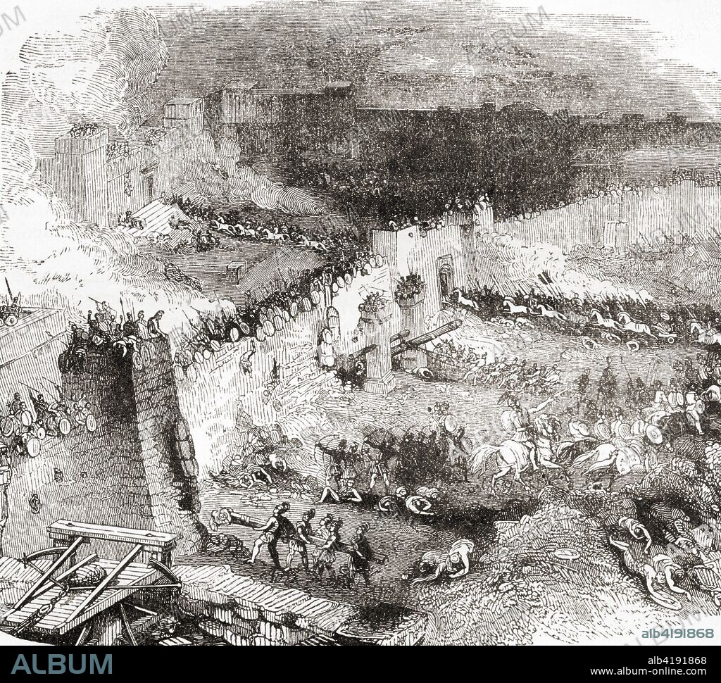 The Siege of Jerusalem by the Romans, 70 AD during the First Jewish-Roman War.   From Ward and Lock's Illustrated History of the World, published c.1882.