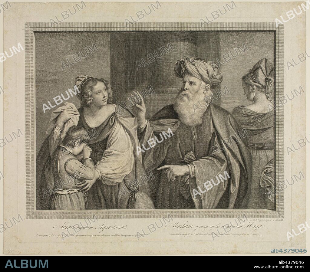Robert Strange, English, 1721-1792, after Guercino (Giovanni Francesco Barbieri), Italian, 1591-1666, Abraham Dismissing Hagar, 1767, engraving printed in black ink on laid paper, Plate: 15 3/4 × 19 1/4 inches (40 × 48.9 cm).