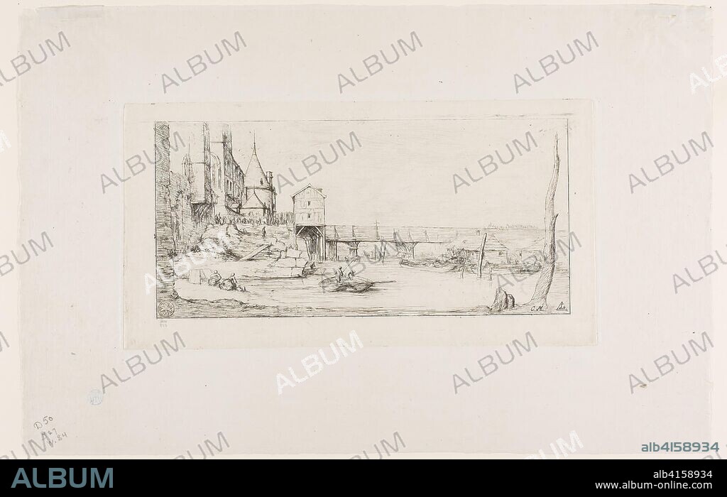 The Footbridge Temporarily Replacing the Pont-au-Change, Paris, After the Fire of 1621. Charles Meryon (French, 1821-1868); after Stefano della Bella (Italian, 1610-1664). Date: 1860. Dimensions: 118 × 229 mm (image); 118 × 229 mm (plate); 217 × 336 mm (sheet). Etching on ivory laid paper. Origin: France.